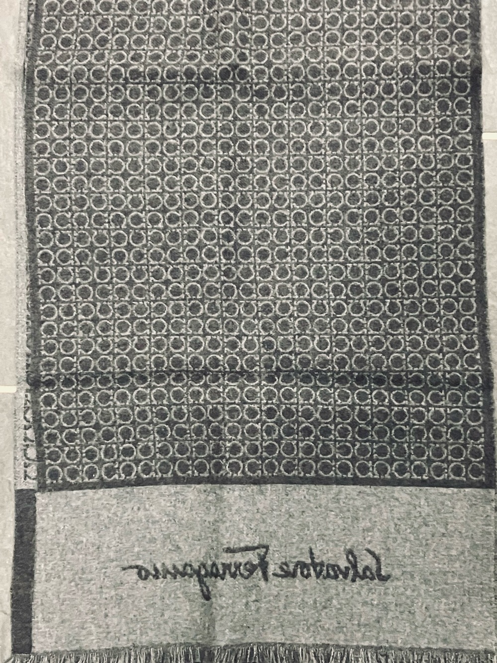 Salvatore Ferragamo Monogram Logo Scarf in Gray and Black